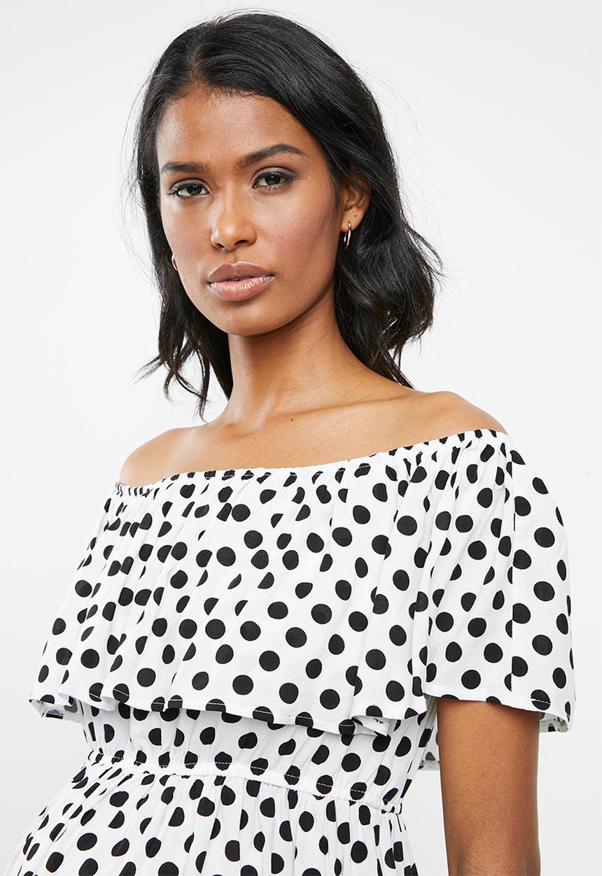 edit Maternity - Bardot frill dress - white & black 