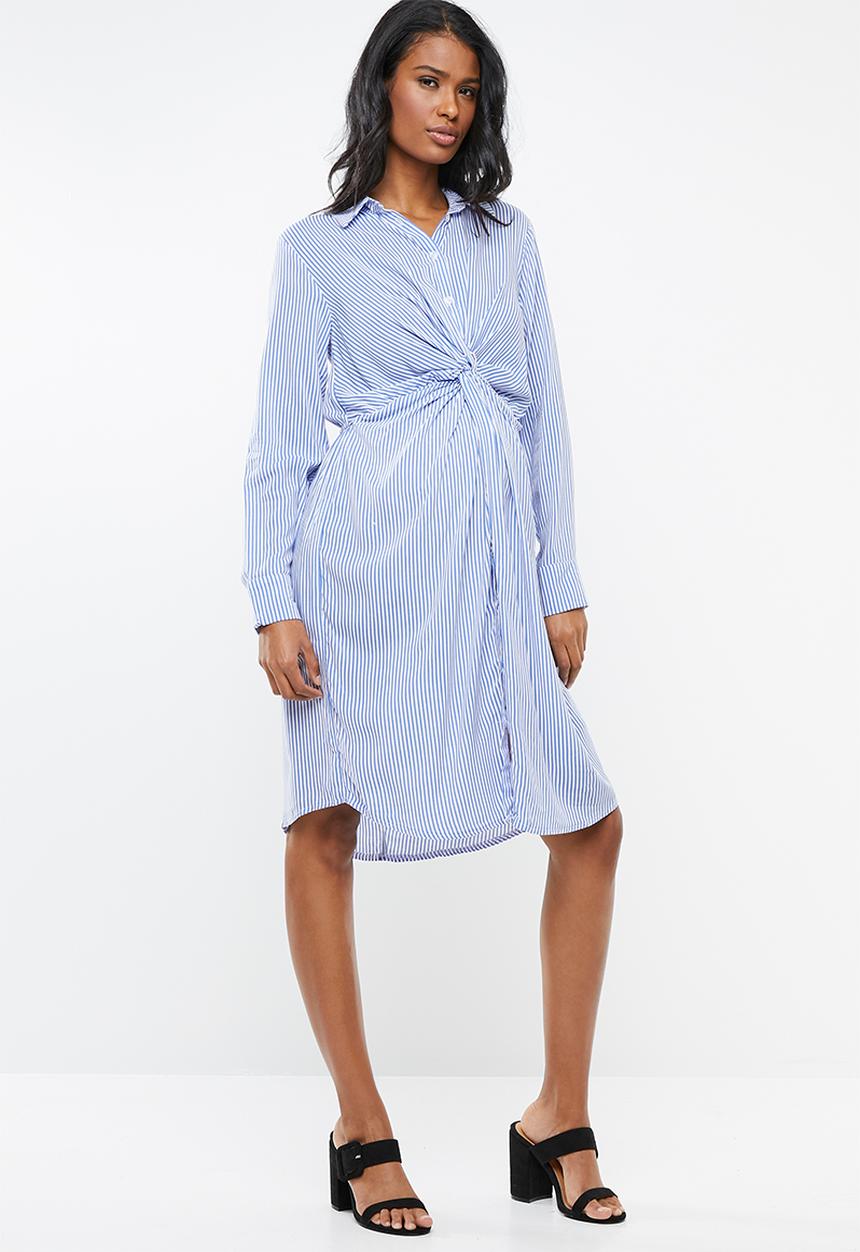 edit Maternity - Twist front maternity shirt dress - blue & white 