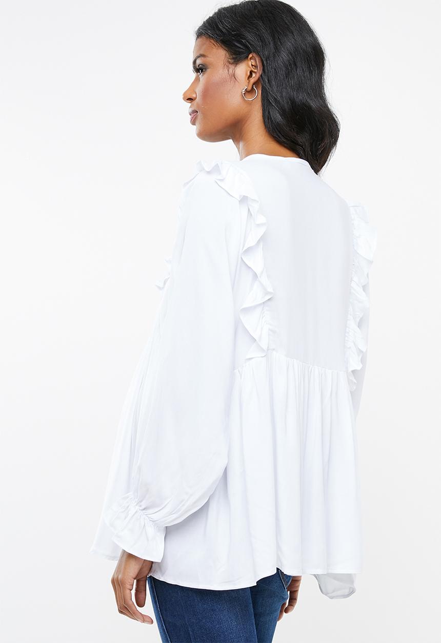 Superbalist - Frill peasant blouse - white