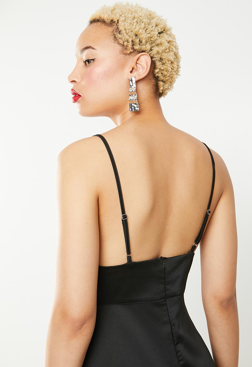 Missguided - Cami satin lace skater dress - black