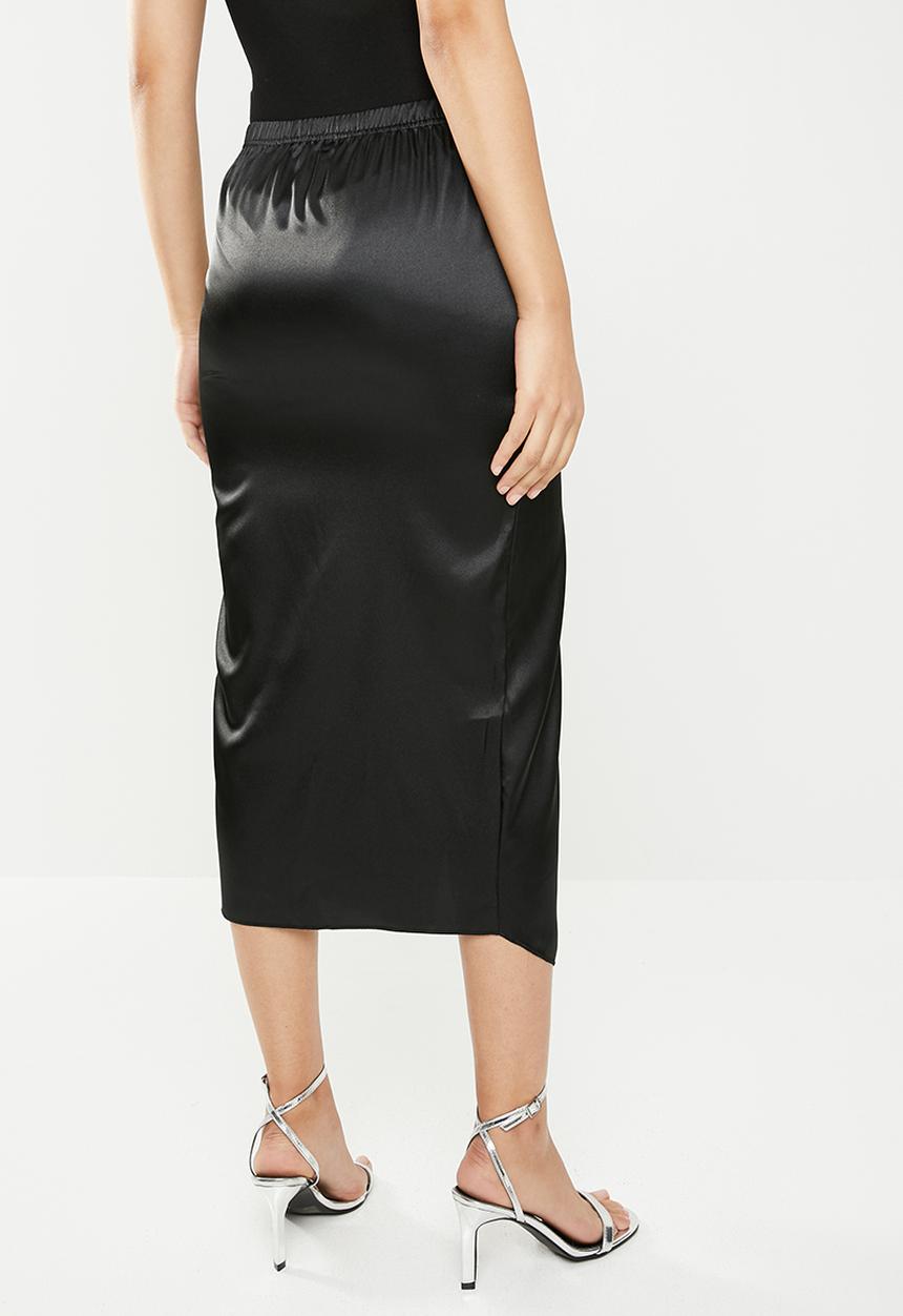 Missguided - Satin wrap front skirt - black