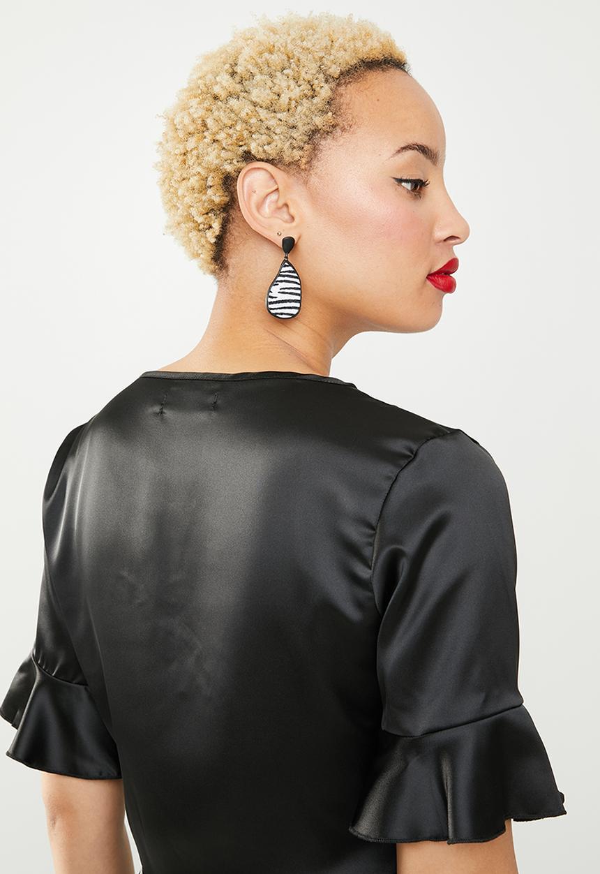 Missguided - Short sleeve tie front crop - black