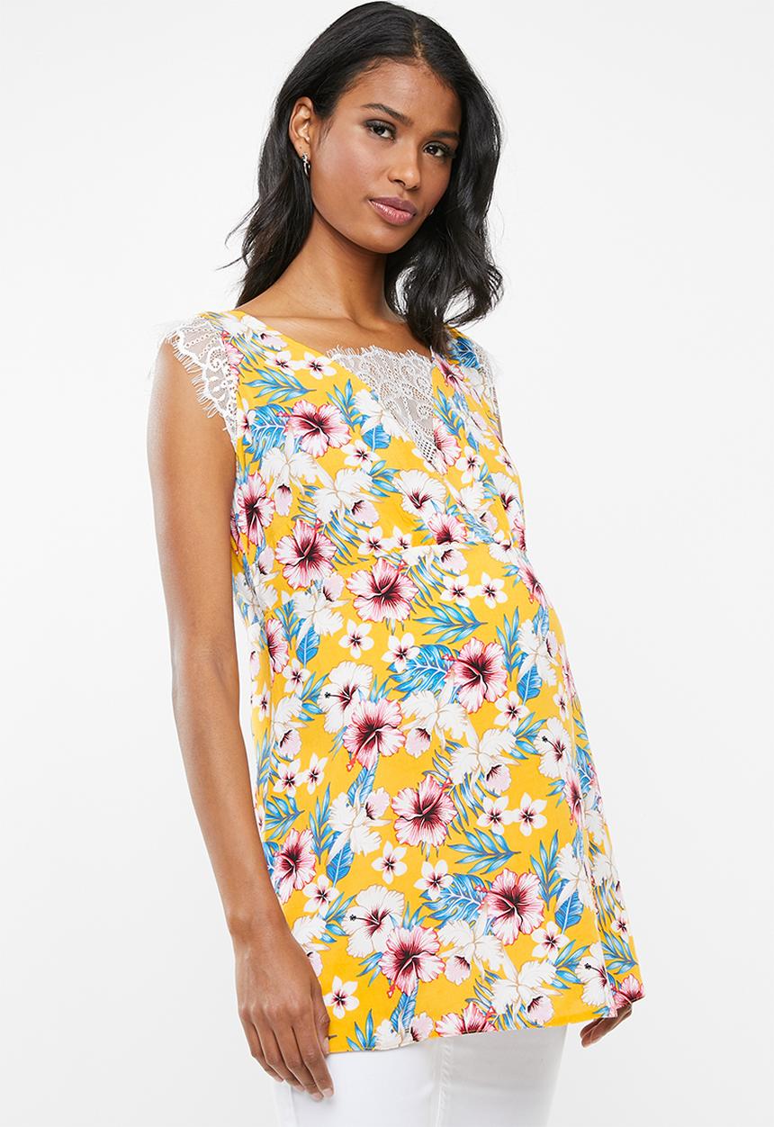 edit Maternity - Maternity Lace inset tank top - yellow