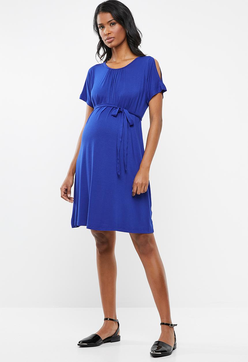 edit Maternity - Cold shoulder short sleeve maxi dress - blue