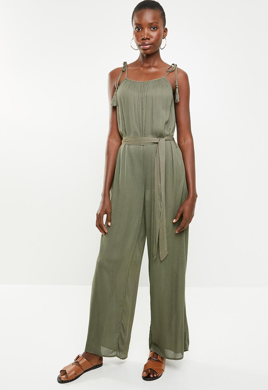Missguided - Crinkle viscose tie relaxed jumpsuit - green