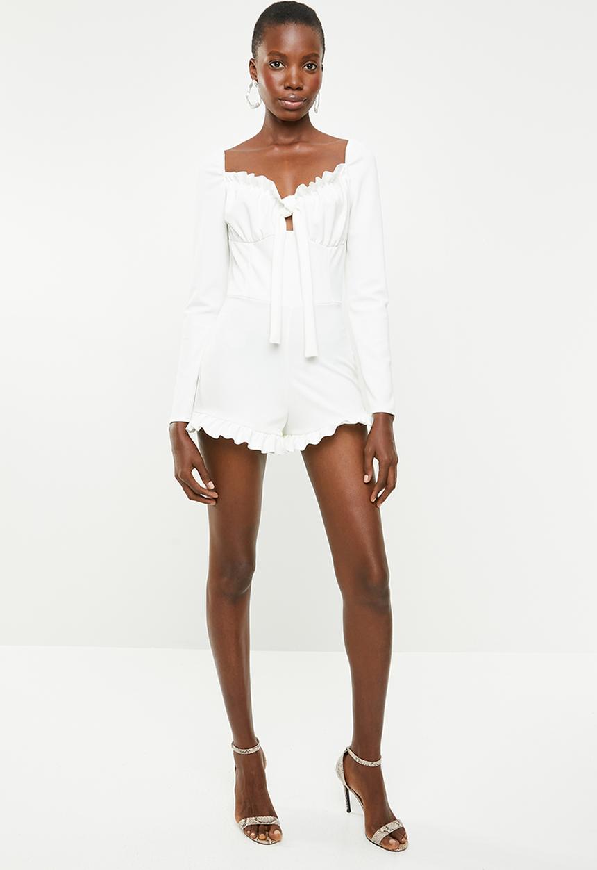 Missguided - Milkmaid frill playsuit - white