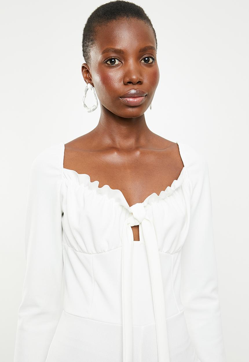 Missguided - Milkmaid frill playsuit - white