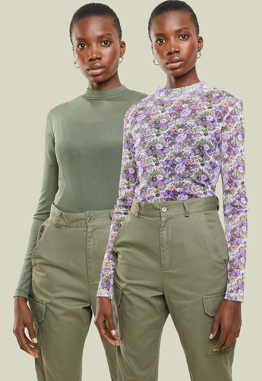 Superbalist - 2 pack turtle neck mesh tee - purple & khaki 