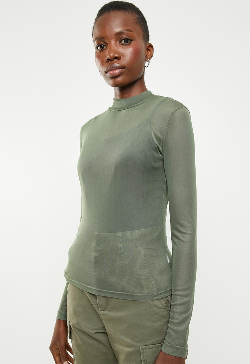 Superbalist - 2 pack turtle neck mesh tee - purple & khaki 