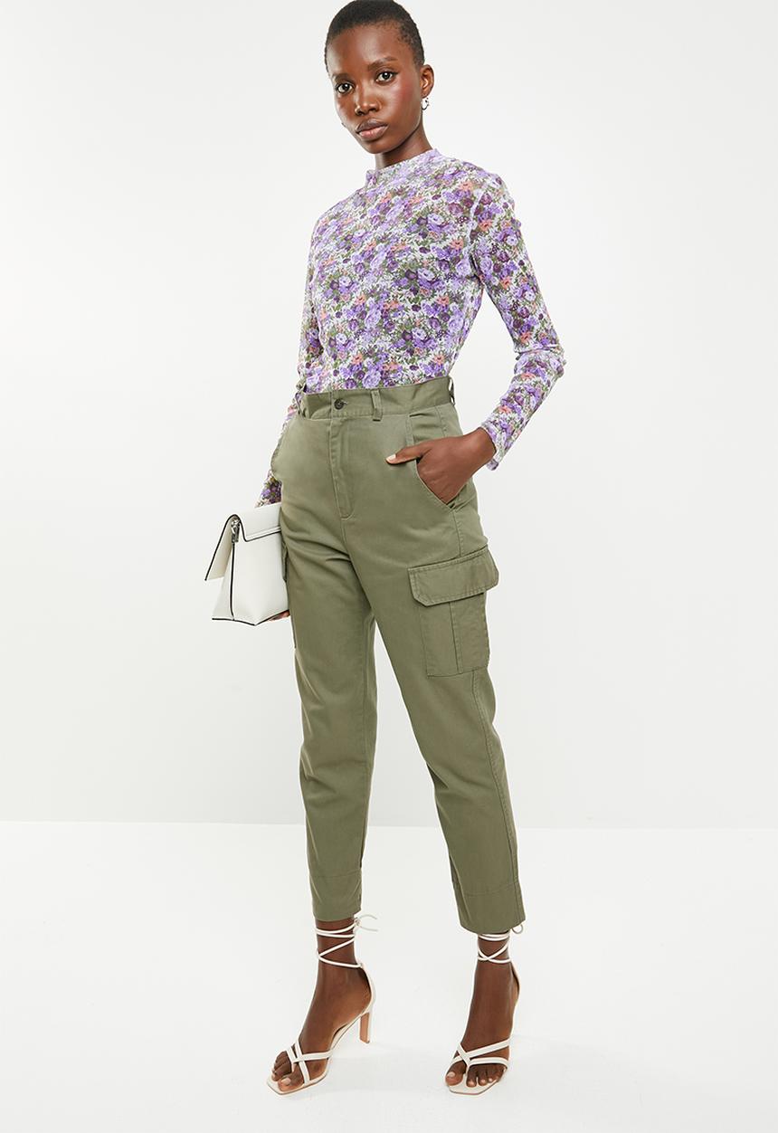 Superbalist - 2 pack turtle neck mesh tee - purple & khaki 