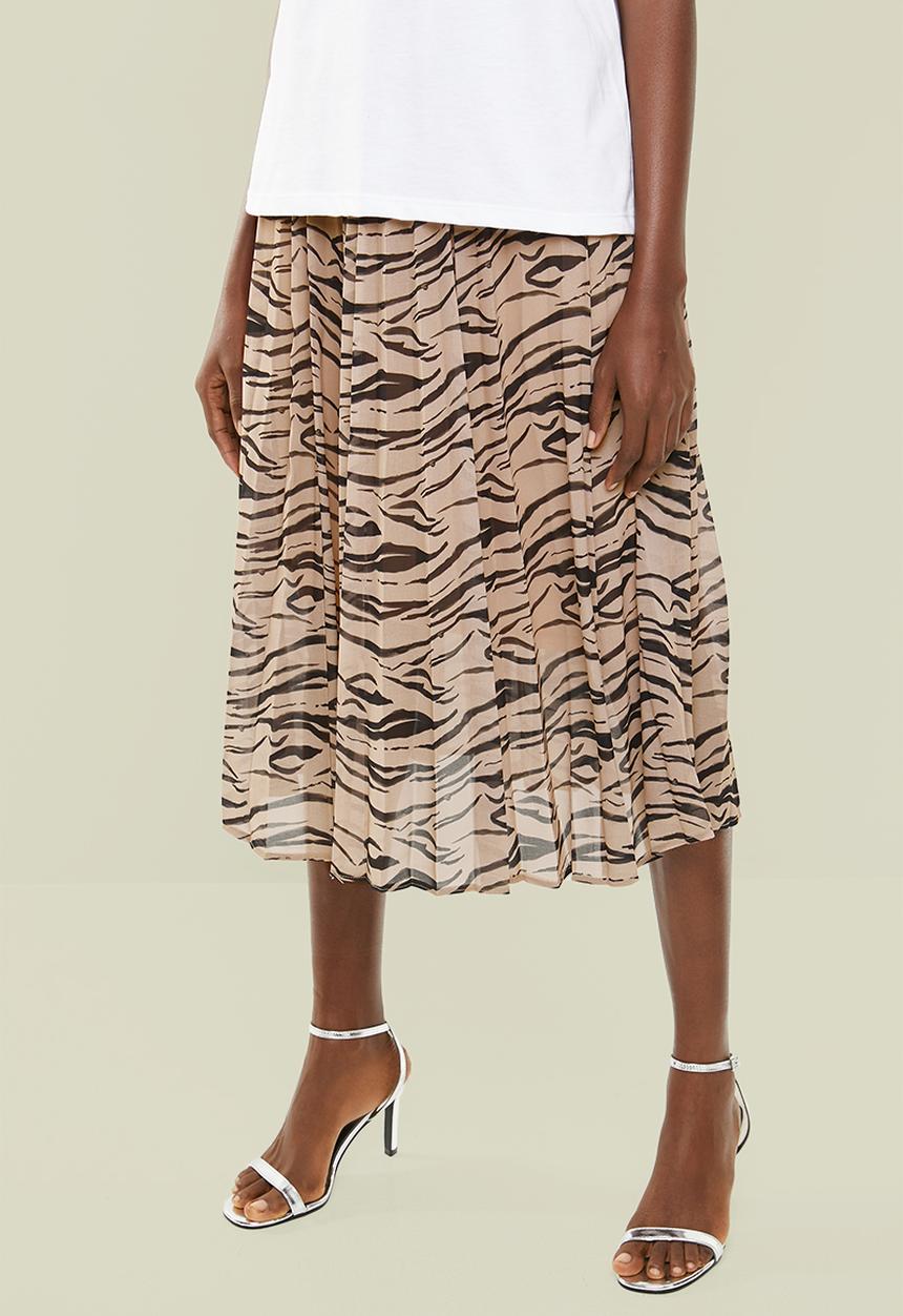 Superbalist - Printed pleated skirt -  black & beige 
