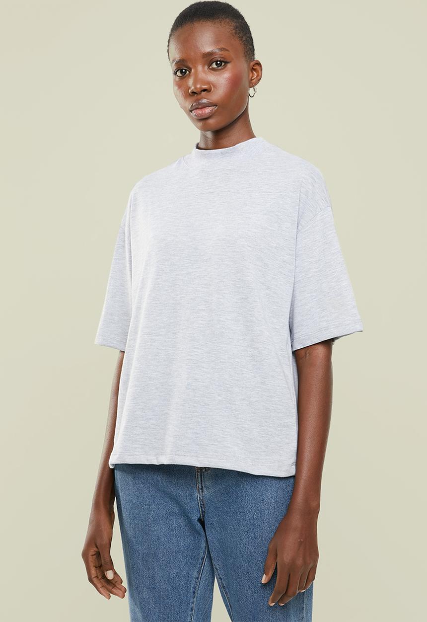 Superbalist - Hi neck grown on sleeve tee - grey melange