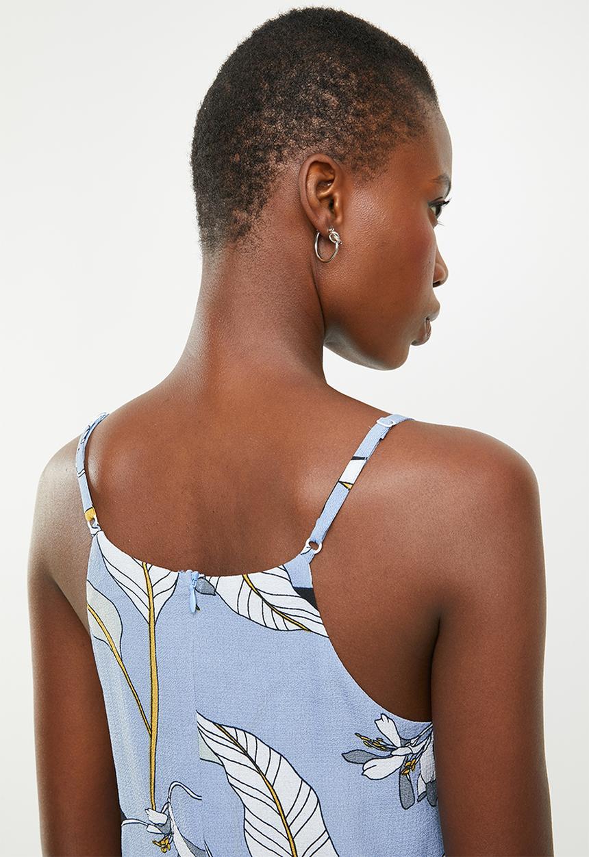 Revenge - Cami strap printed jumpsuit with waist tie - blue