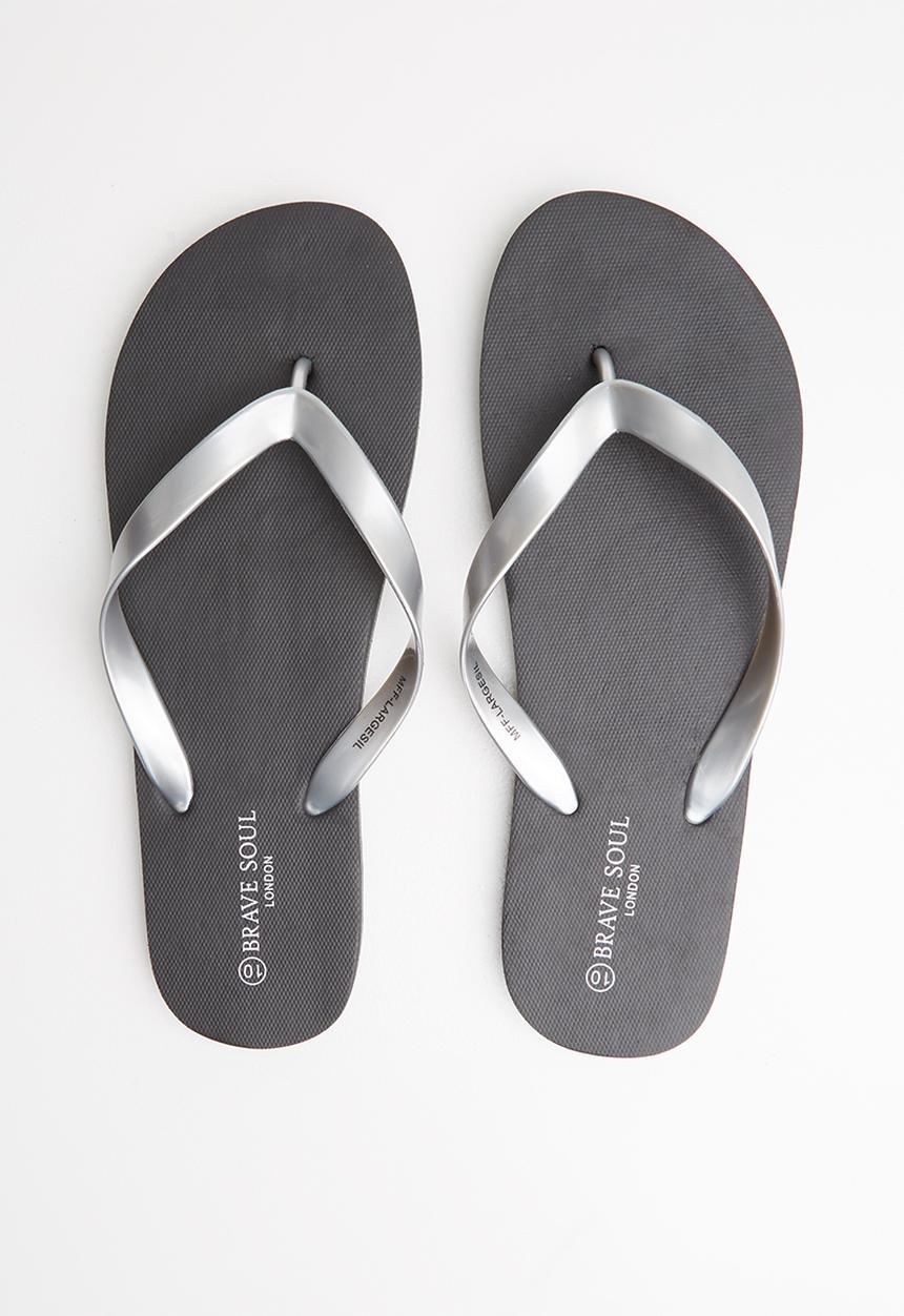 Brave Soul - Snake plain flip flops - black & grey