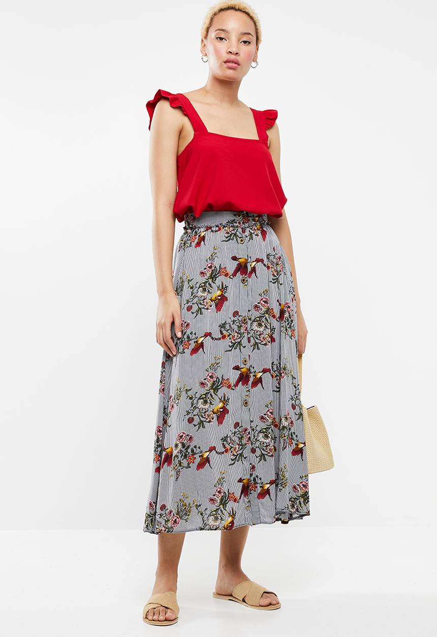 STYLE REPUBLIC - Fit & flare button down skirt - navy & white