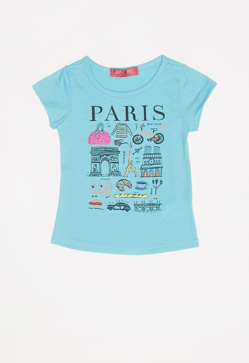 Pop Candy - Girls paris slogan shirt - blue