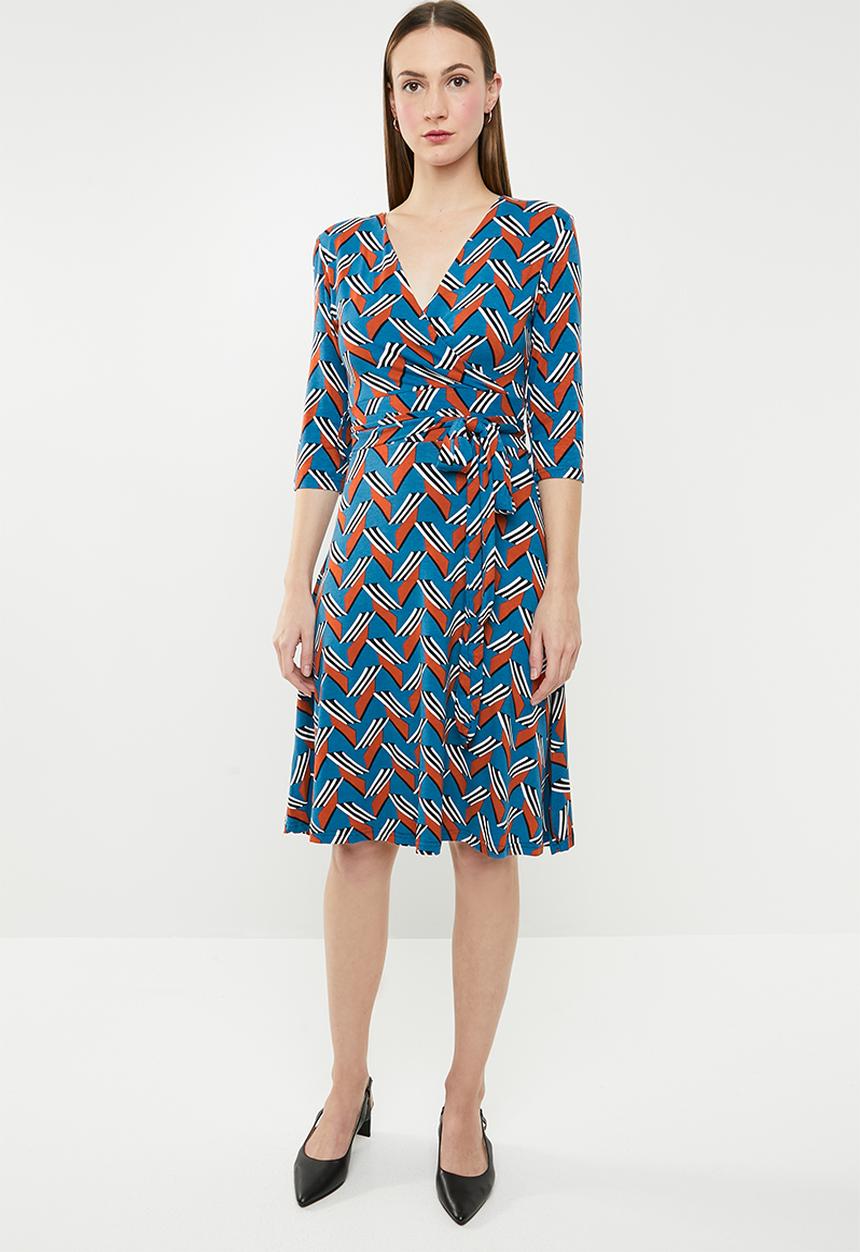edit - 3/4 sleeve fit and flare dress - multi