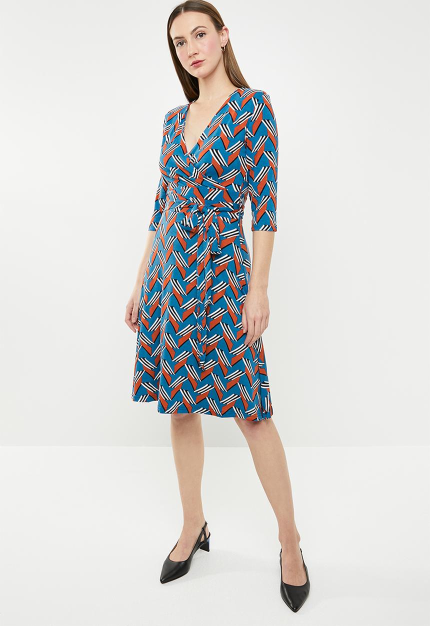 edit - 3/4 sleeve fit and flare dress - multi
