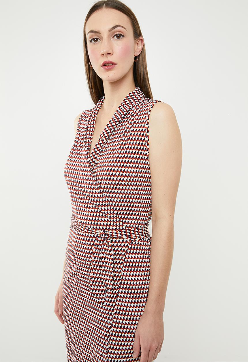 edit - Sleeveless wrap over dress - multi