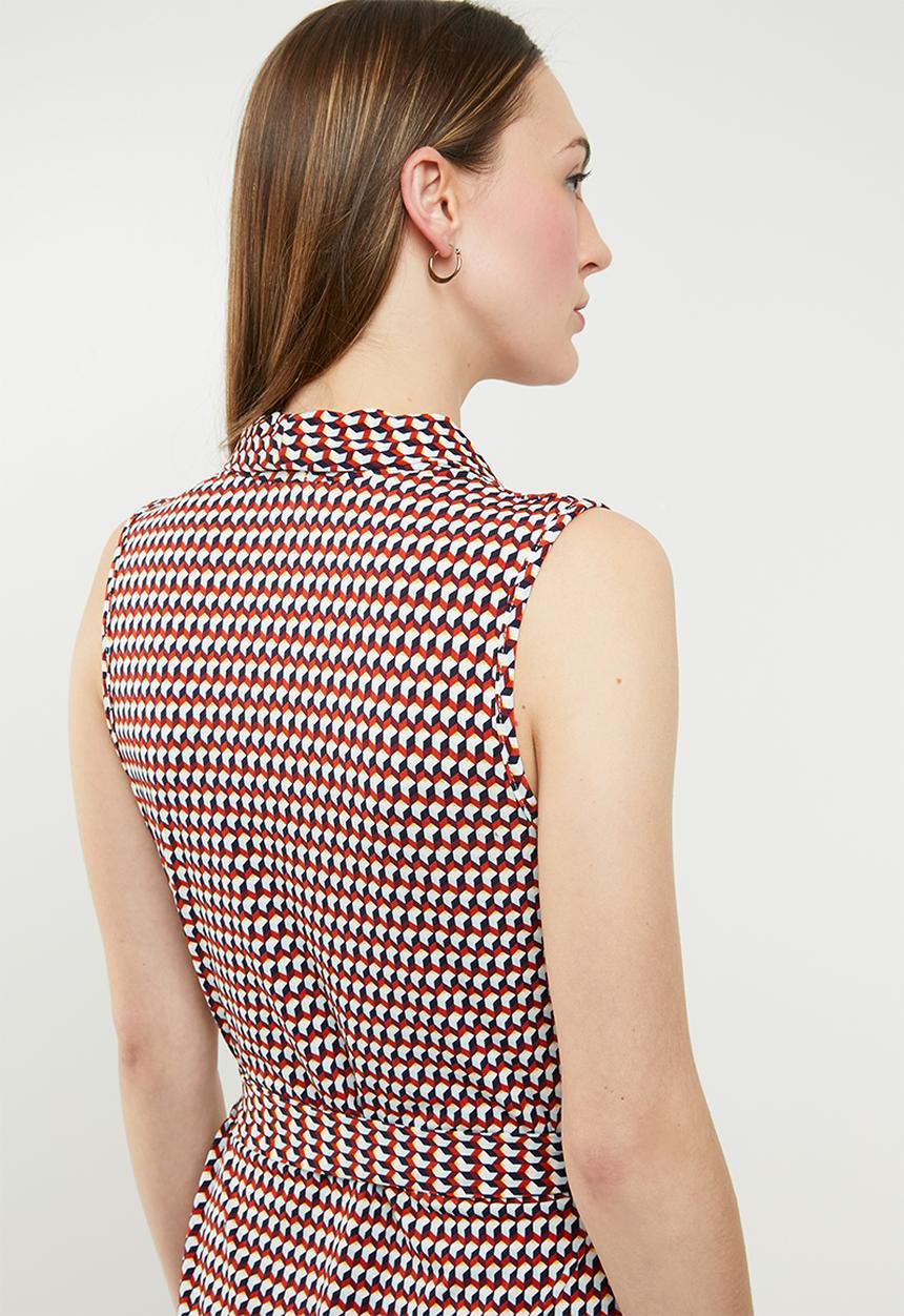 edit - Sleeveless wrap over dress - multi