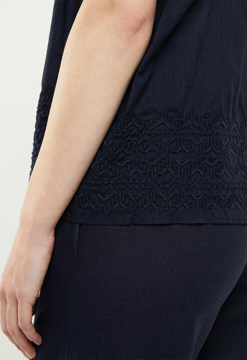 edit - Short sleeve embroidered blouse - navy