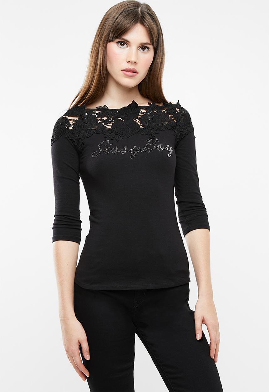 SISSY BOY - Crochet bardot top - black