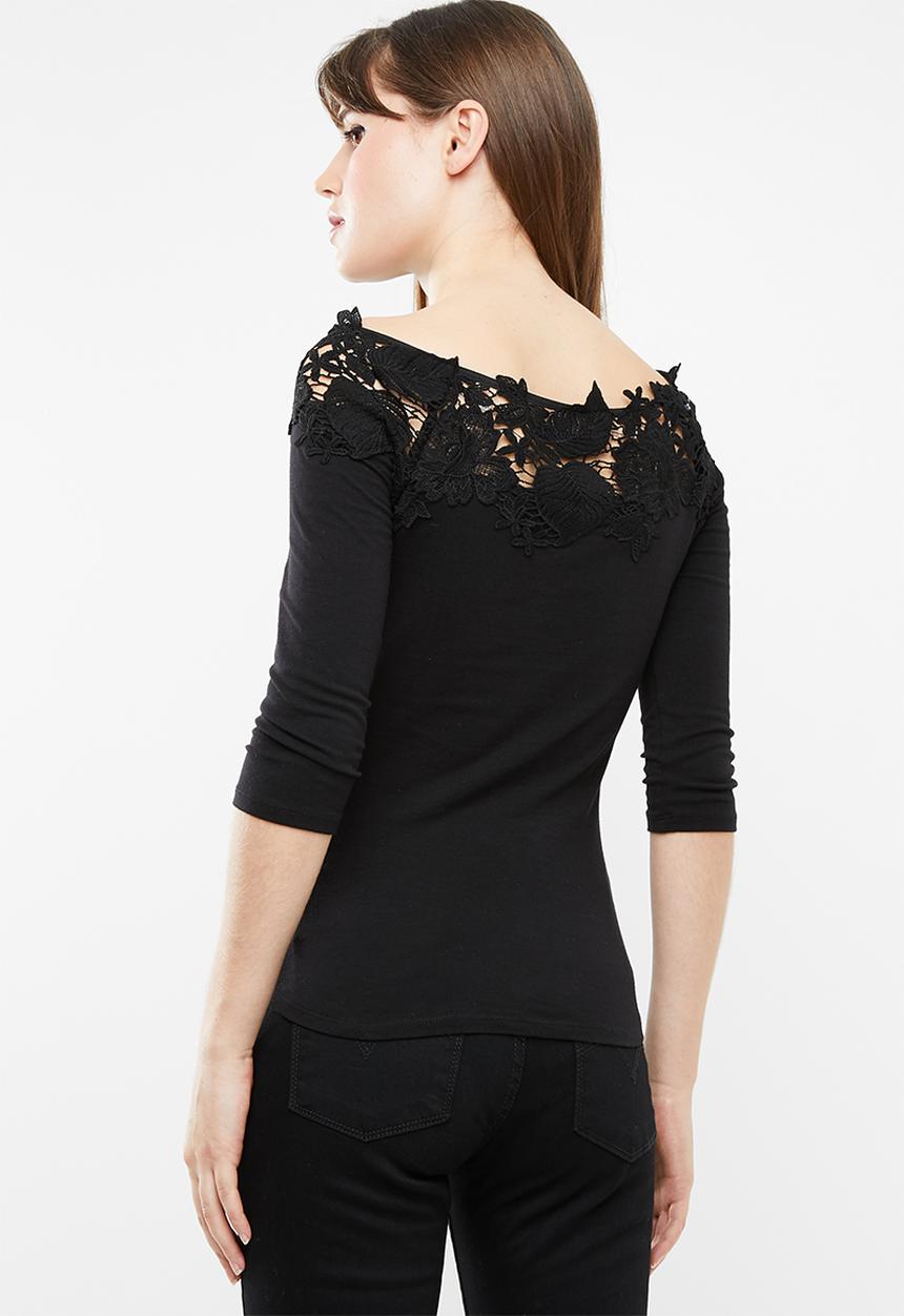 SISSY BOY - Crochet bardot top - black