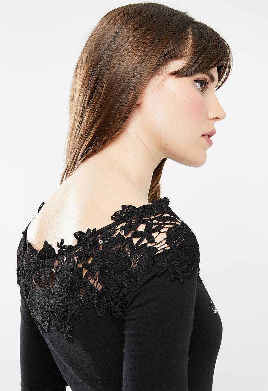 SISSY BOY - Crochet bardot top - black