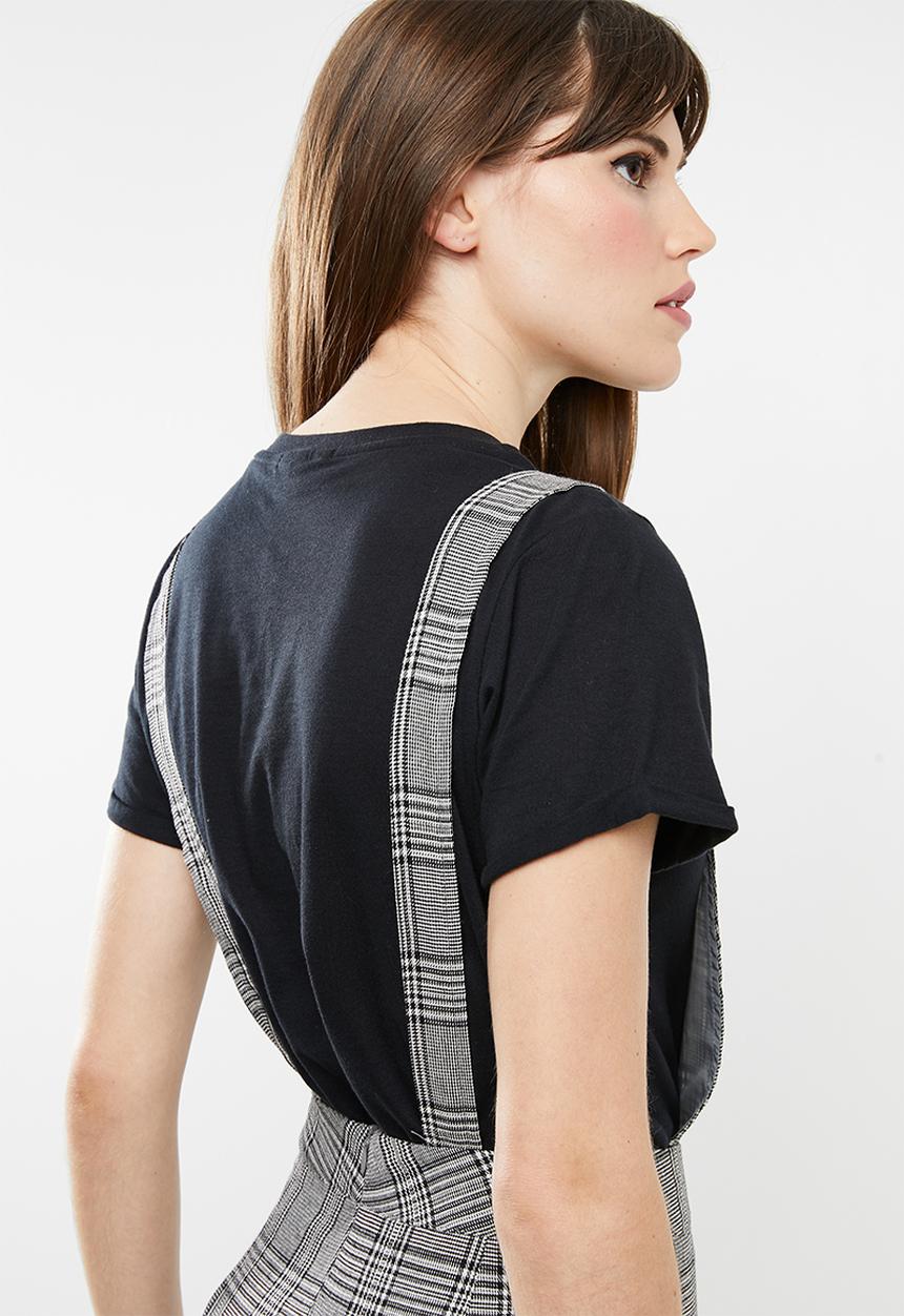 Missguided - Check dungarees - black & white