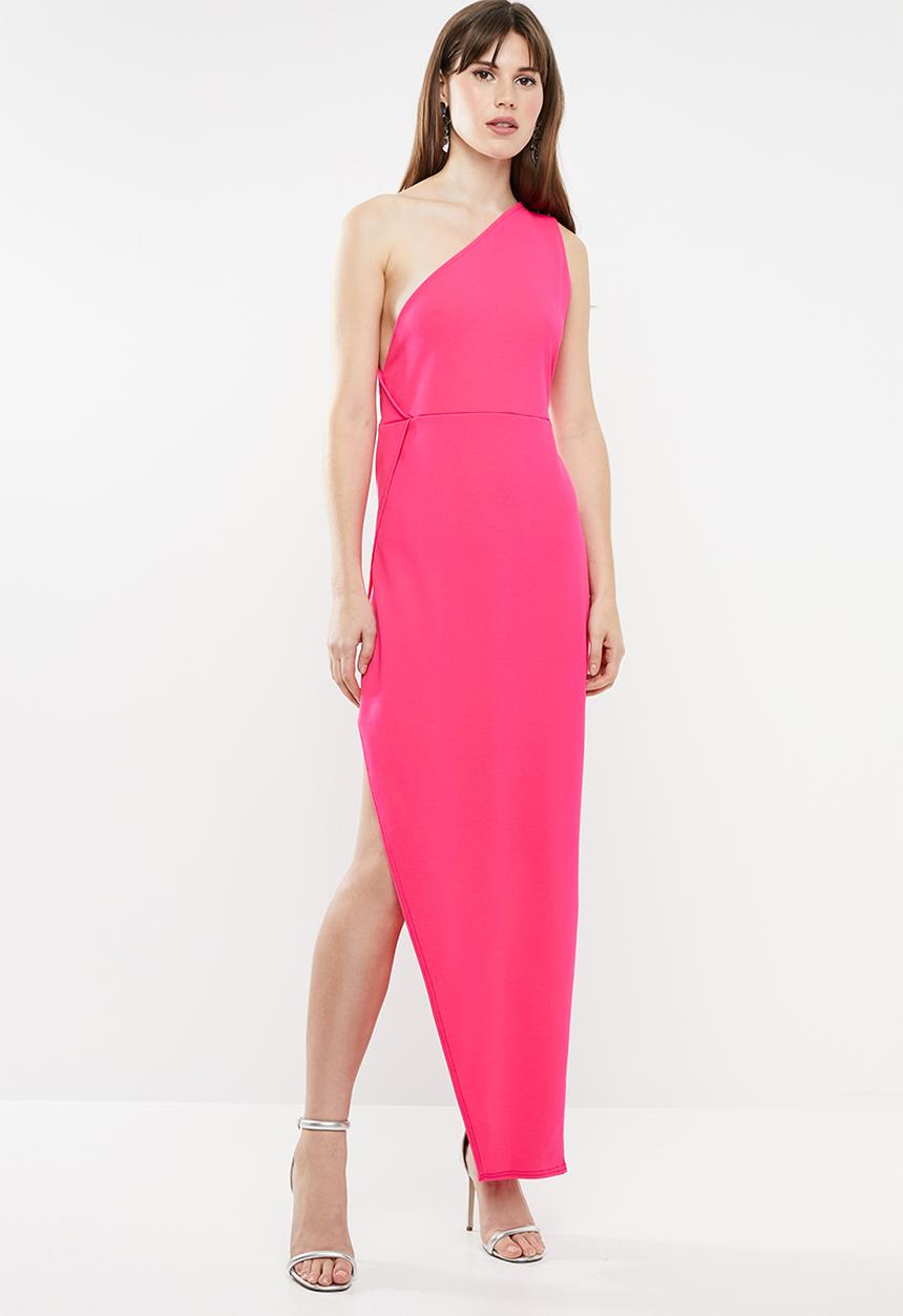 Missguided - One shoulder wrap midi bodycon dress - pink