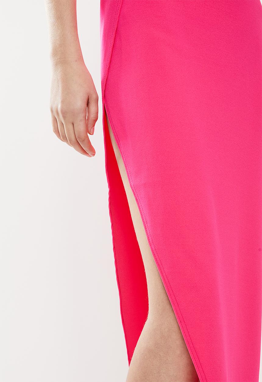 Missguided - One shoulder wrap midi bodycon dress - pink