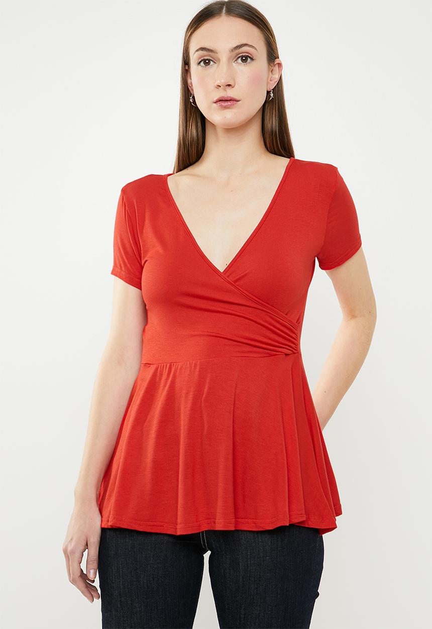 edit - Peplum short sleeve top - red