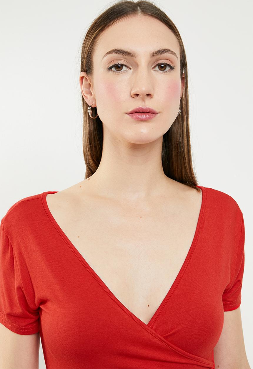 edit - Peplum short sleeve top - red
