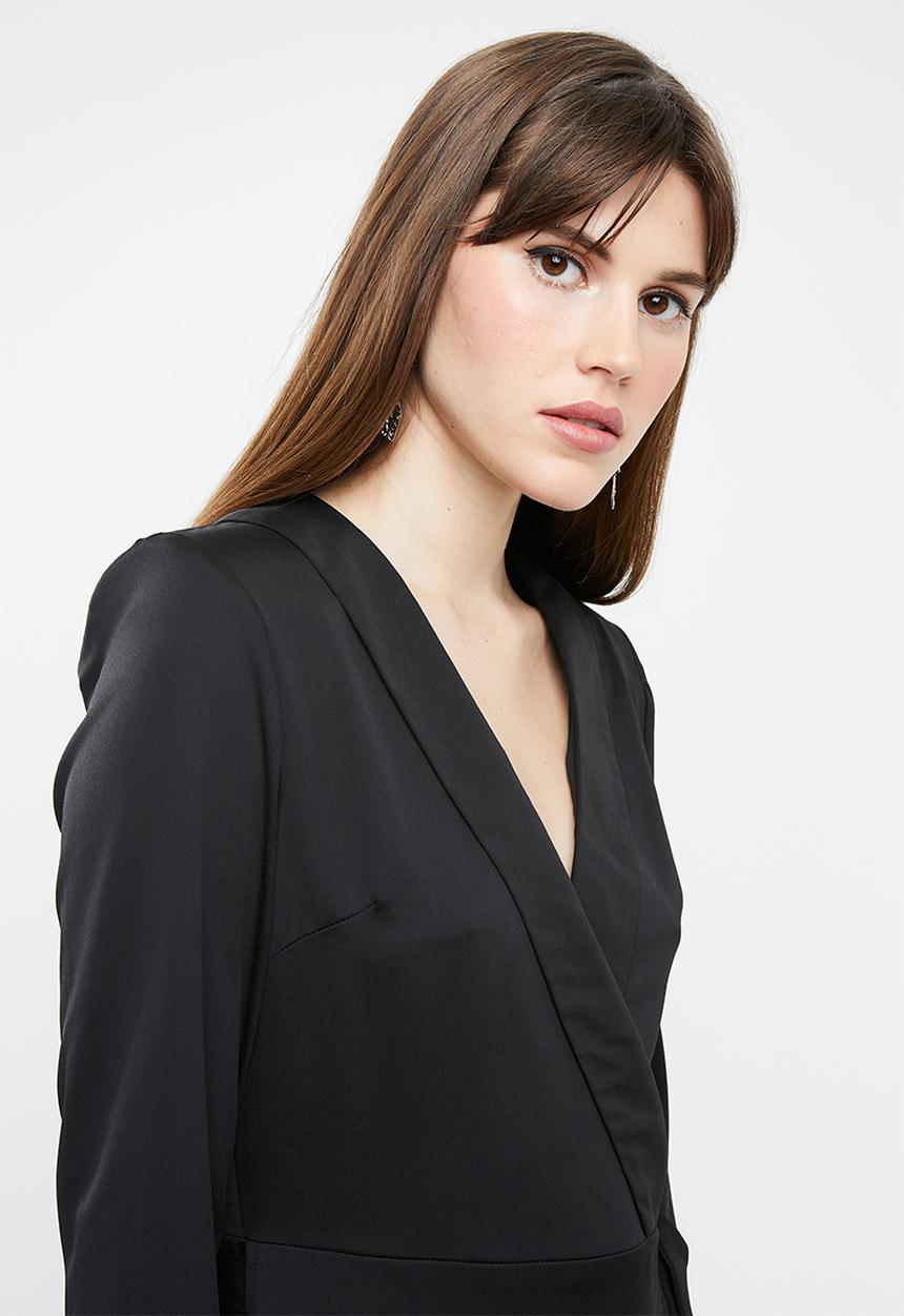 Missguided - Tie side plisse blazer dress - black