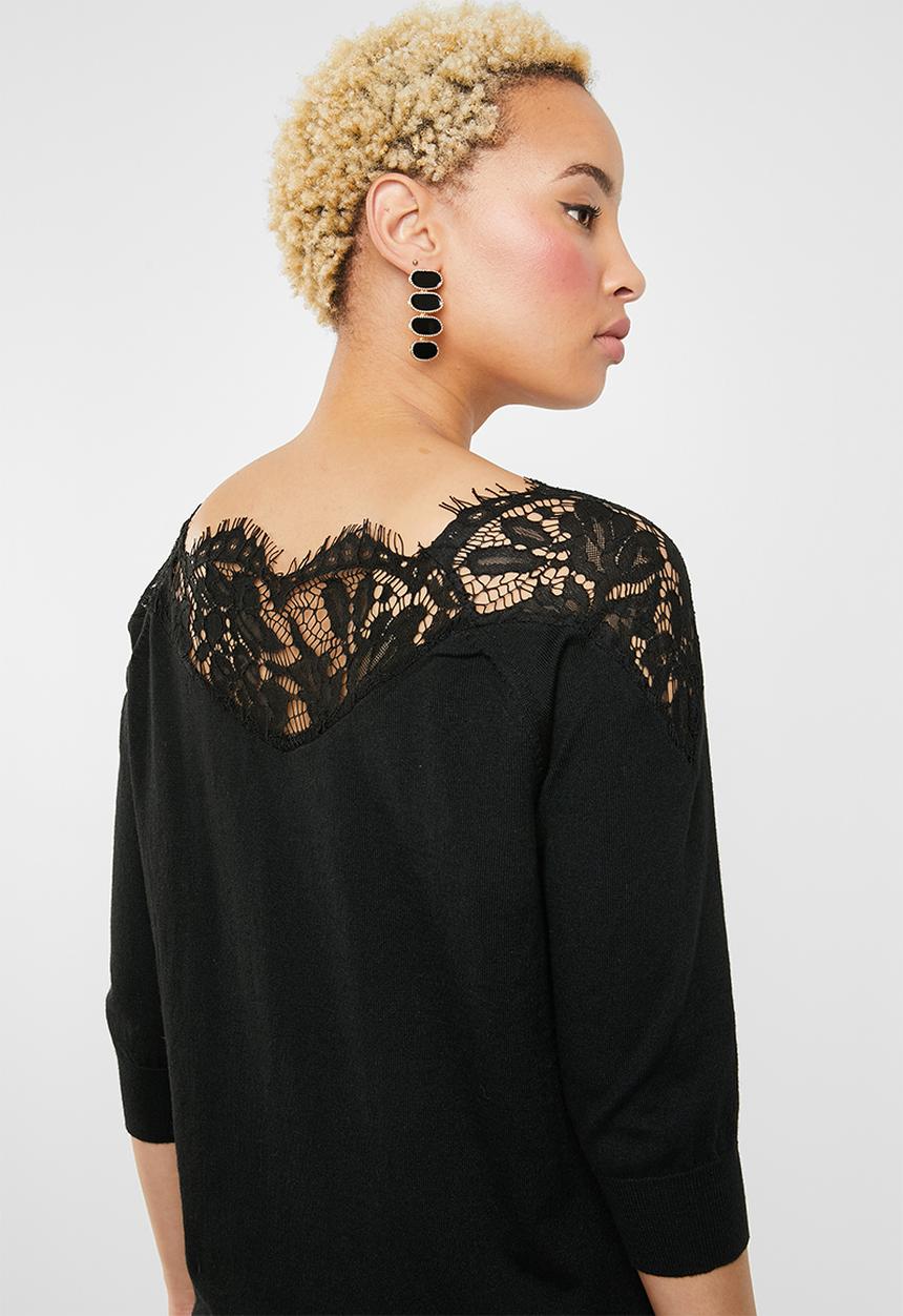 ONLY - Ally 3/4 sleeve lace insert dress - black