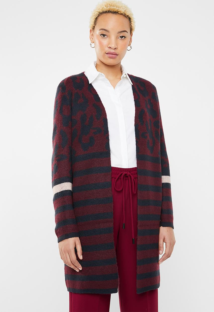 ONLY - New odine longsleeve open cardigan knit  - burgundy & navy