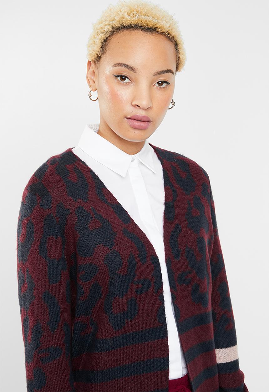 ONLY - New odine longsleeve open cardigan knit  - burgundy & navy