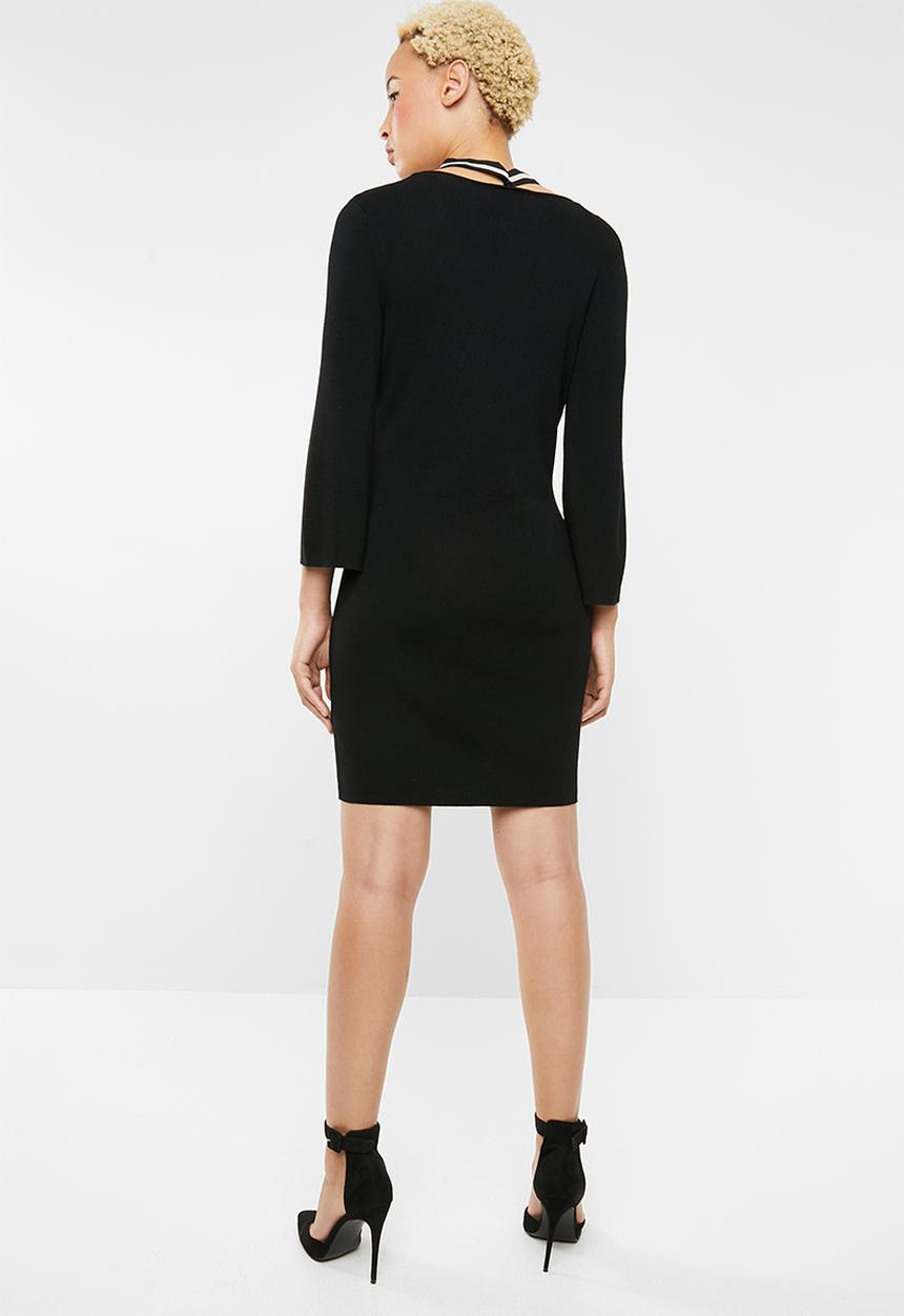 ONLY - Noora 3/4 sleeve neck bow dress - black