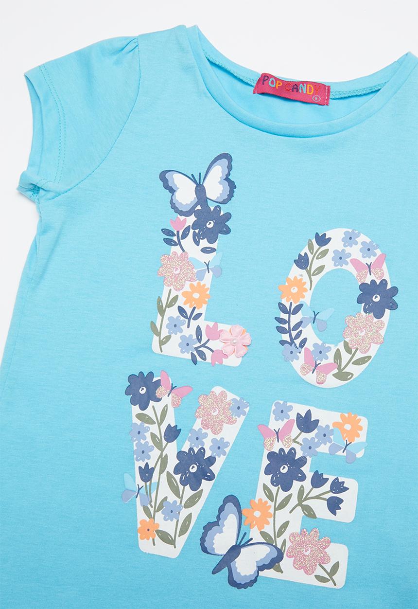 Pop Candy - Girls love butterfly and flower tee - blue
