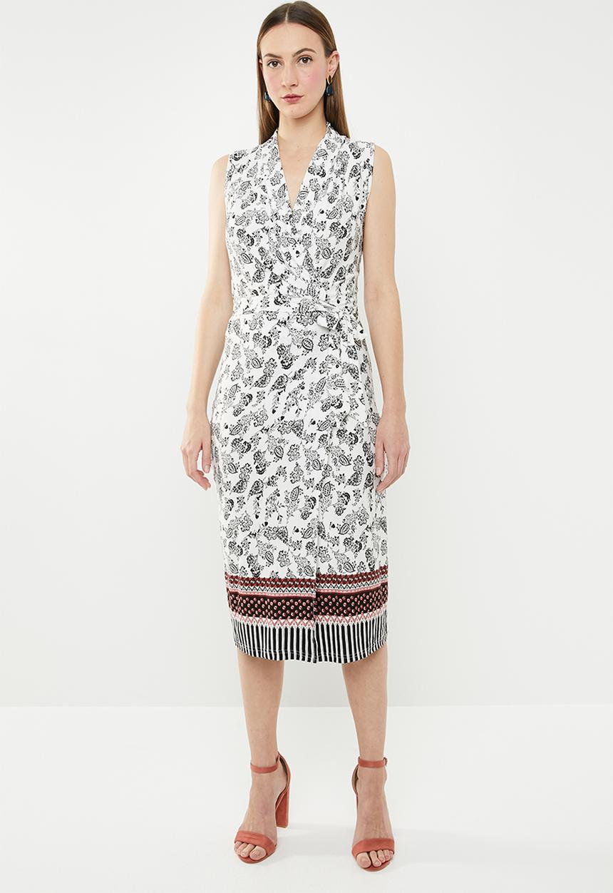 edit - Sleeveless wrap-over dress - white & black 