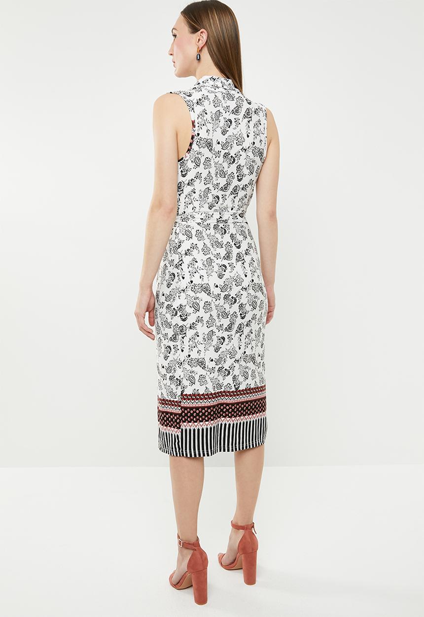 edit - Sleeveless wrap-over dress - white & black 