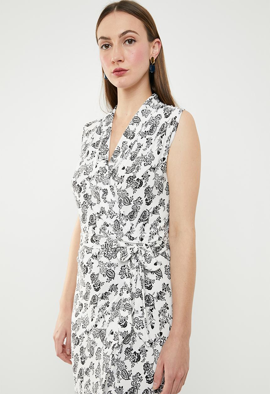 edit - Sleeveless wrap-over dress - white & black 