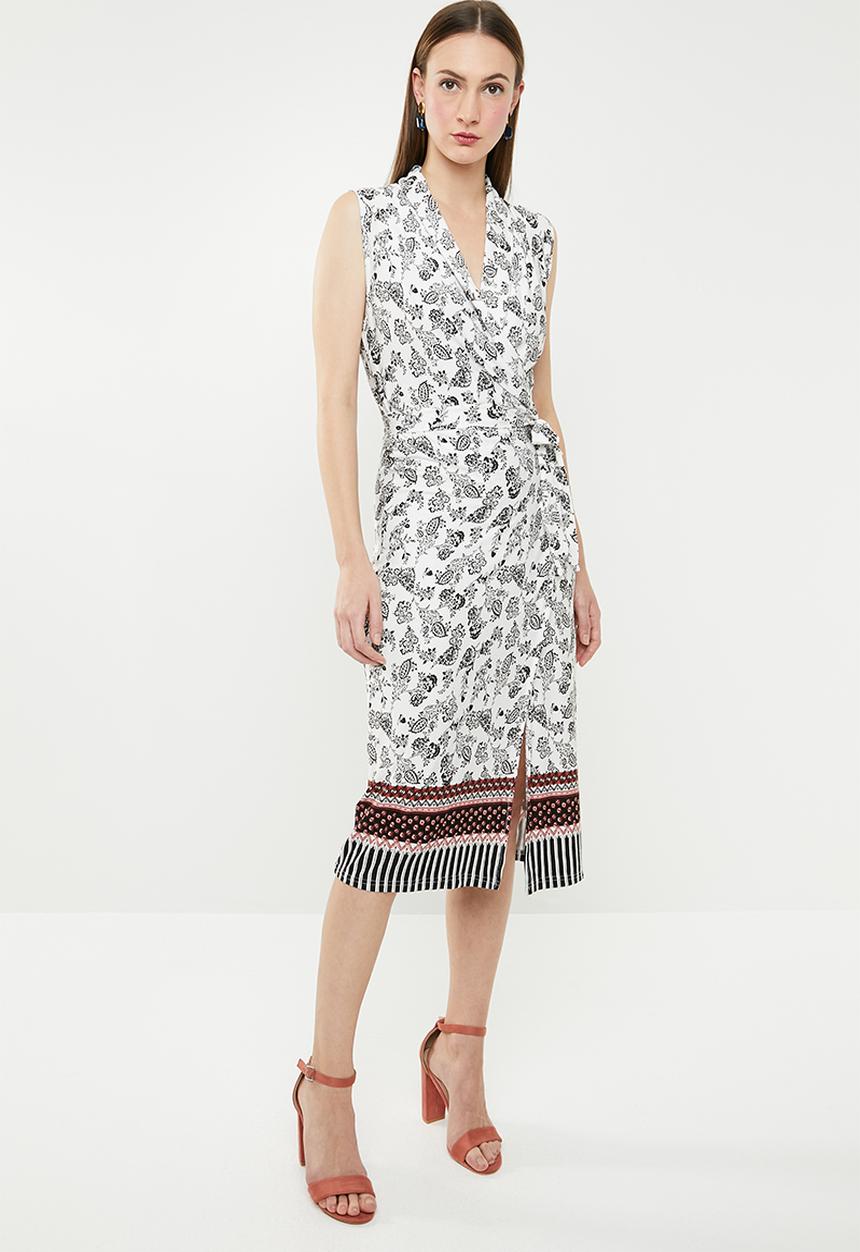 edit - Sleeveless wrap-over dress - white & black 