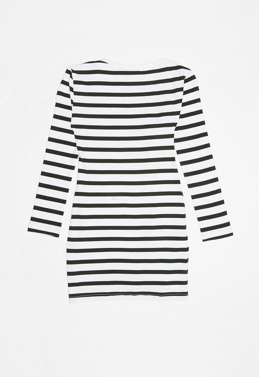 Rebel Republic - Fitted long sleeve bodycon dress - white & black