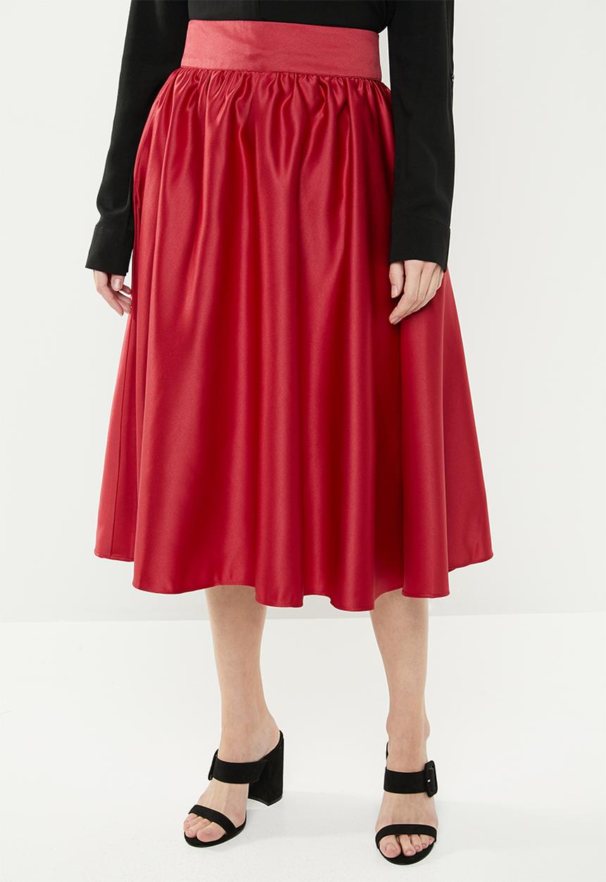 edit - High waist pleated skirt - red