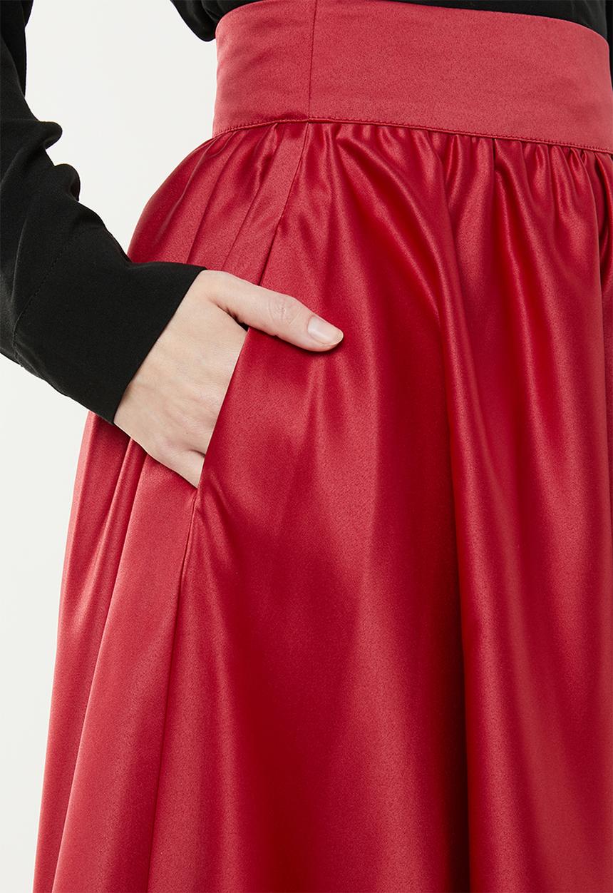 edit - High waist pleated skirt - red