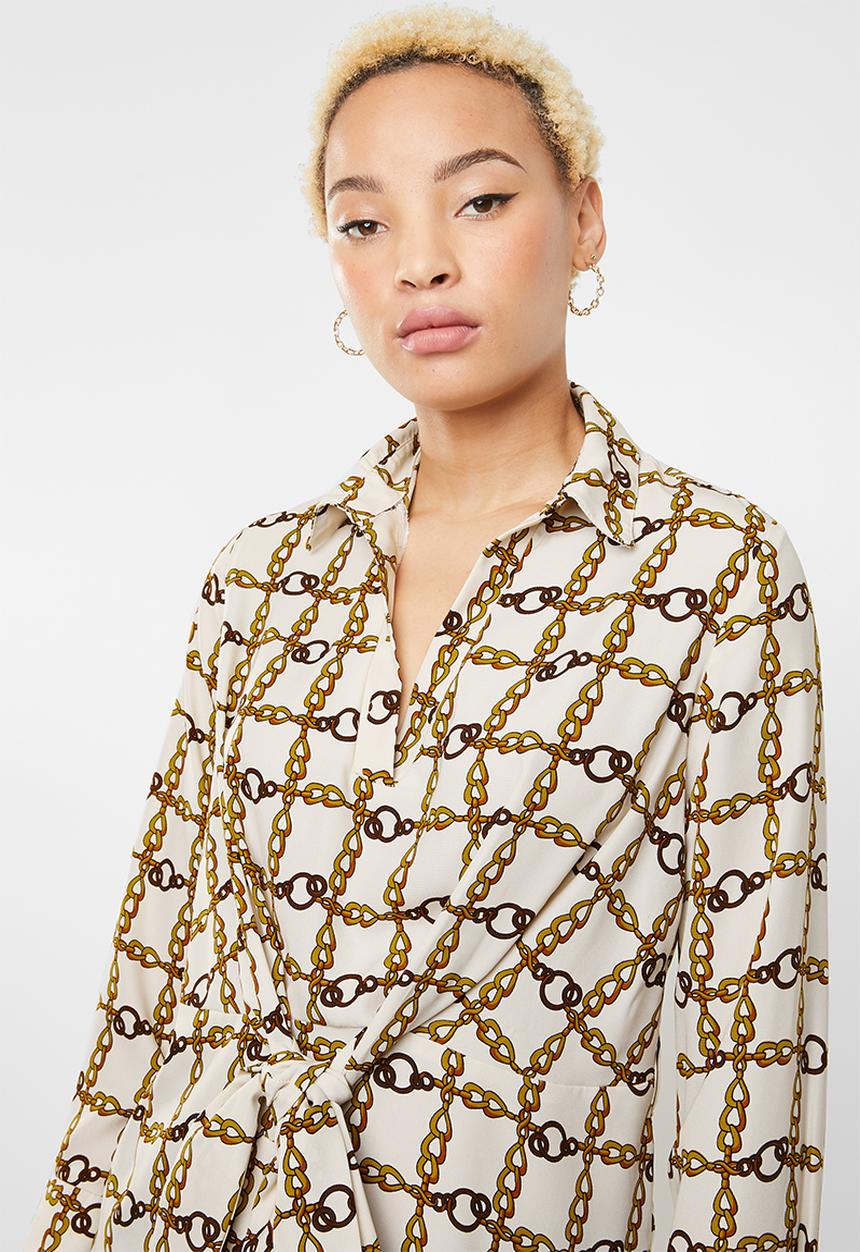 SISSY BOY - Chain print blouse - cream & brown 