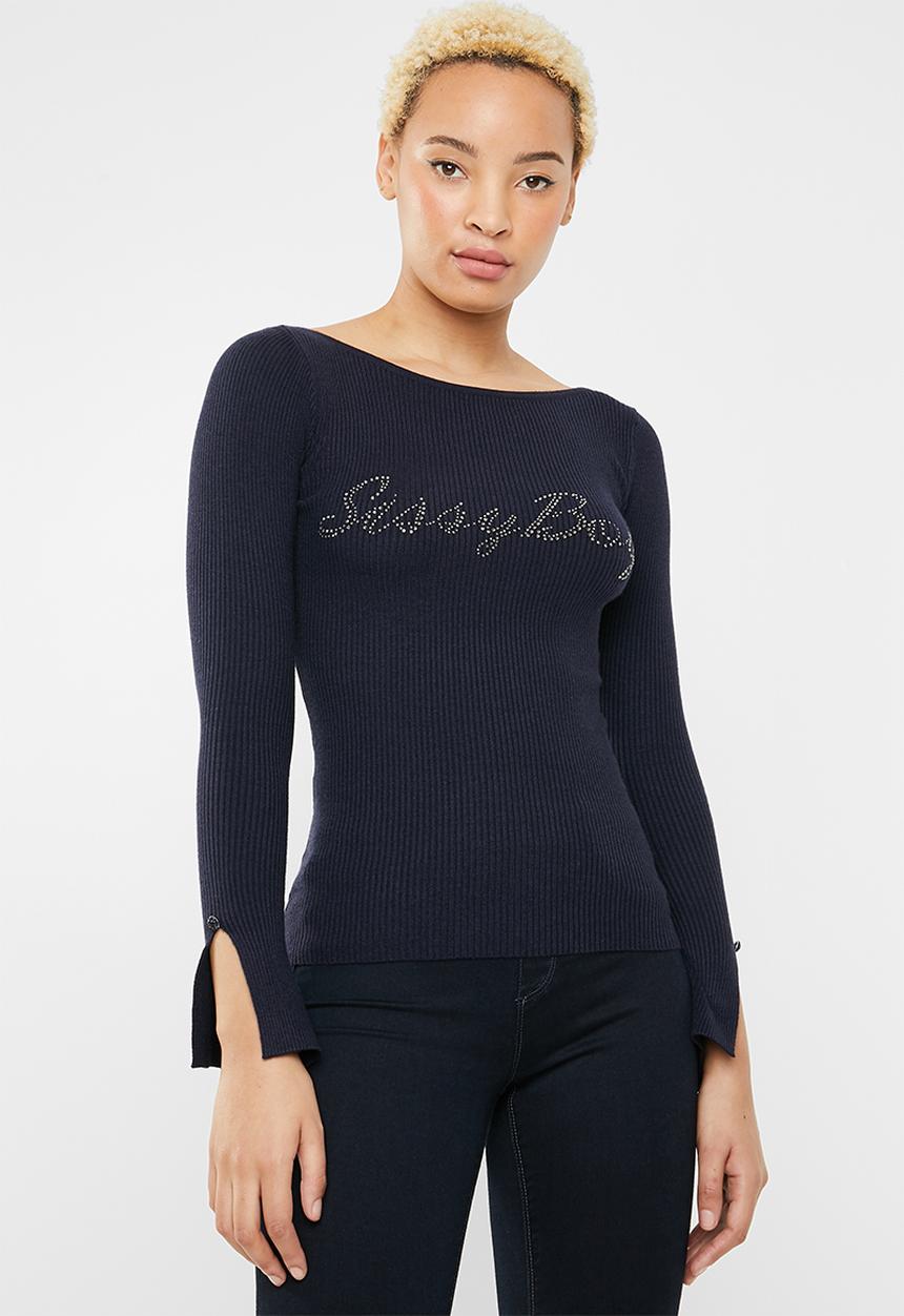SISSY BOY - Logo knitwear with diamante buttons - navy
