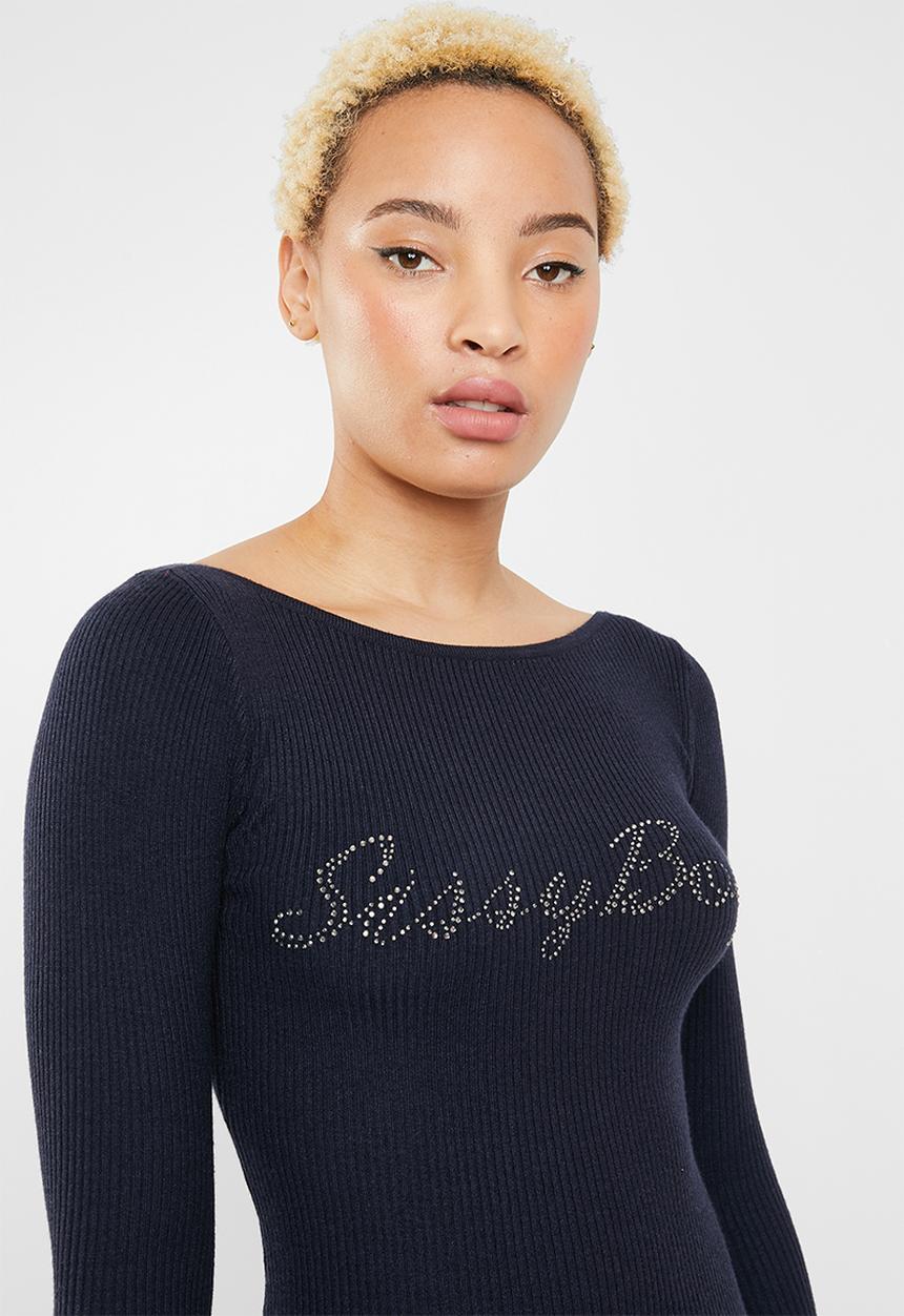 SISSY BOY - Logo knitwear with diamante buttons - navy
