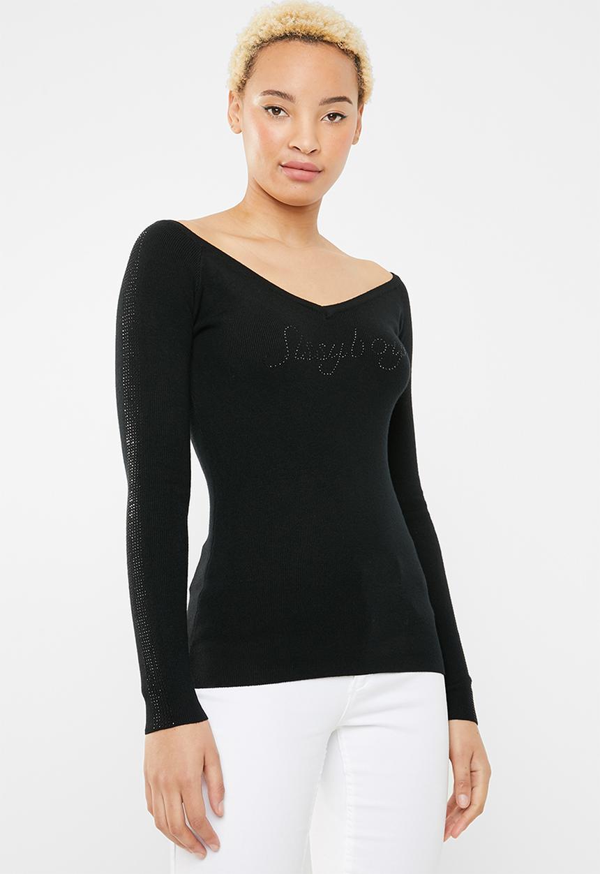 SISSY BOY - Logo knitwear with sleeve bling - black